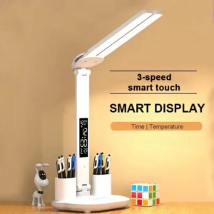 Rotating Foldable 180 Rechargeable Led Clock Dimmable Desk Lamp Desktop - Image 3