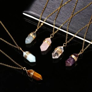 Change Better Natural Pink Quartz Amethyst Hexagon Column Pendant Necklace - Image 5