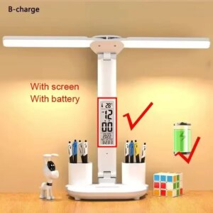 Rotating Foldable 180 Rechargeable Led Clock Dimmable Desk Lamp Desktop - Image 8