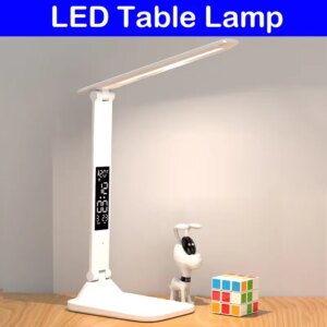 Rotating Foldable 180 Rechargeable Led Clock Dimmable Desk Lamp Desktop - Image 4